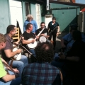 Workshop -Jens is teaching banjo - infront of Prucha Workshop